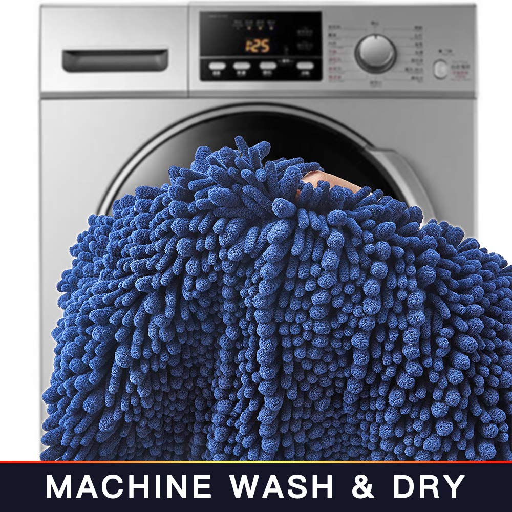 Walensee Bathroom Rug Non Slip Bath Mat (24X17 Inch Dark Blue) Water Absorbent Super Soft Shaggy Chenille Machine Washable Dry E